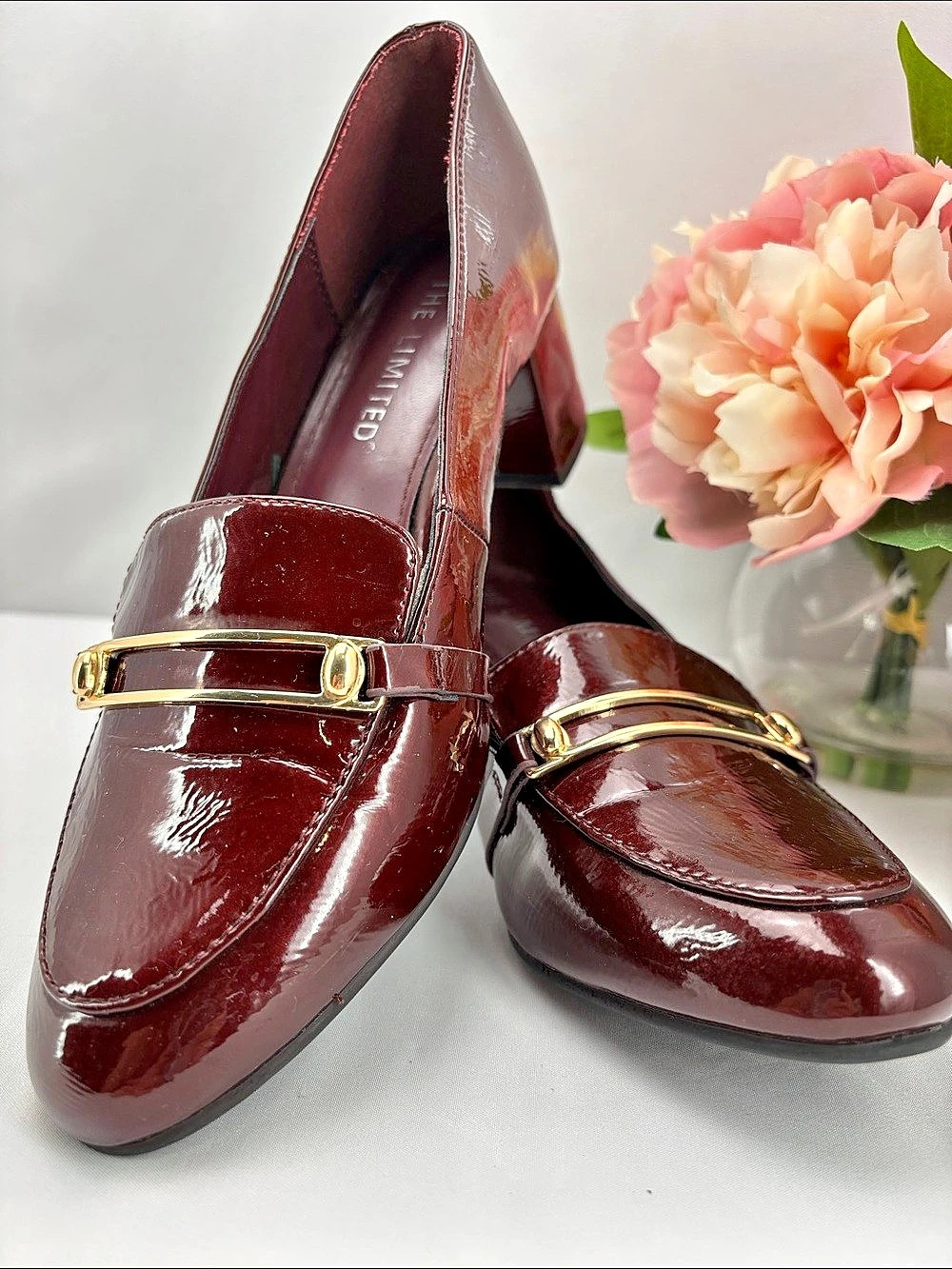 The Limited Jenise Womens 8M Burgundy/Maroon Shiny Block Heel Loafers #772